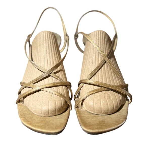 Stuart Weitzman Gold Strappy Kitten Heel Sandals - Picture 9 of 10